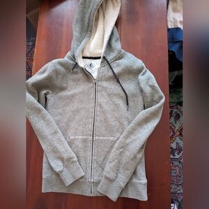 Volcom Sherpa-Lined Gray Zip Hoodie